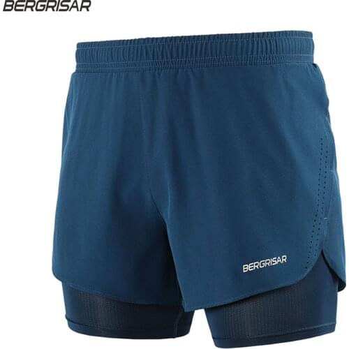 BERGRISAR Men Running Shorts 2 in 1 with Long Liner Quick Dry Sport Shorts Athletic Training Crossfit Fitness Gym Shorts Bg008