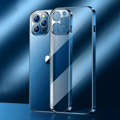 Luxury Plating Square Transparent Soft Thin Silicone Case For iPhone 12 11 Pro Max Mini X XS XR 7 8 Plus SE 2020 Clear TPU Cover