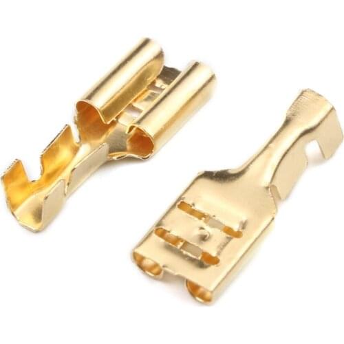 100Pcs 4.8mm/6.3mm Wire Connectors Gold Brass Car Speaker Set Female Electrical Crimp Terminal Connector Electrical Equipment