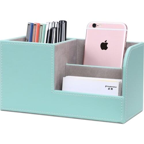 Office Stationery Storage Supplies 3 Compartments PU Leather Pen Pencil Holder Desk Organizer, Home Sundries Storage Box