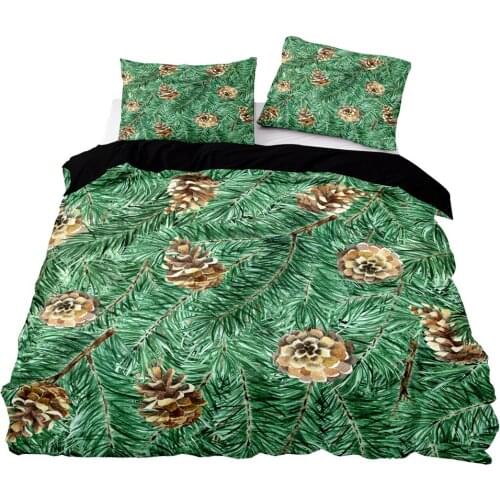 Pine Branches Pattern Duvet Cover Set With Pillowcase,220x260 Quilt Cover,200×200 Blanket Cover,Green King Size Bedding Set