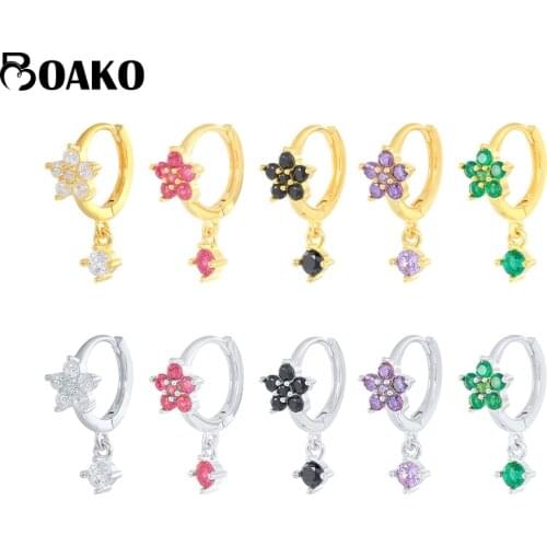 BOAKO 925 Sterling Silver Hoop Earrings For Women Huggie Earings Pendiente Piercing Rainbow CZ Luxury Jewelry Brincos Mama Gifts