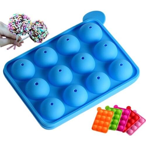 12 Hole Silicone Cake Mold Ball Shaped Silicone Lollipop Chocolate Cake Baking Ice Cube Maker Ice Tray Stick Tool