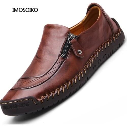 New Fashion Mens Leather Shoes With Zipper High Quality Classic Casual Loafers Flat Spring / Summer Breathable Large Size 48