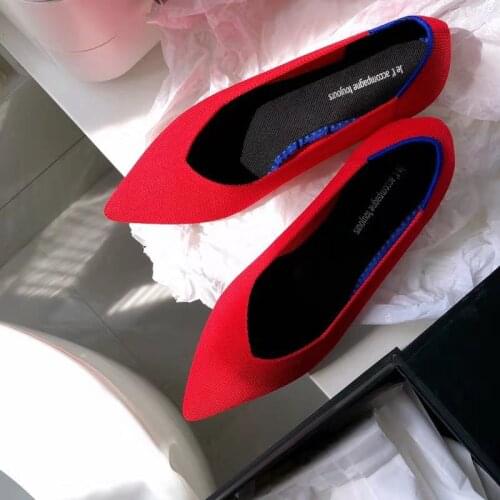 Fly weave women flats pointed toe shoes shallow soft bottom non-slip slip on loafers knitting casual mules shoes comfy moccasins