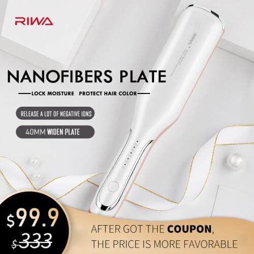 AIKIN Riwa 40mm Widen Plate Hair Straightener Nanofibers Anion Professional Straightening Irons Fast Warm-up Thermal Performance