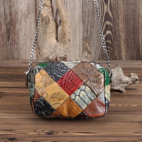 2020 New genuine leather National style luxury Women shoulder bags Personality Fashion trend stitching color Messenger Bag