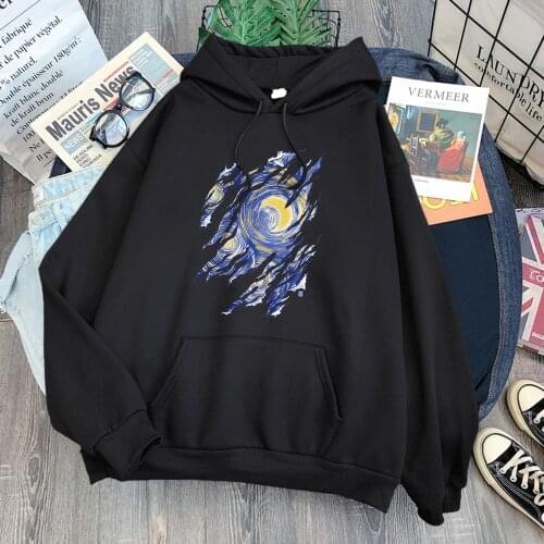 Aesthetic Beautiful Moon Printing Woman Hooded 2021 Spring Gothic Hoodies Harajuku Loose Hoody Hip Hop Fleece Woman Streetwear