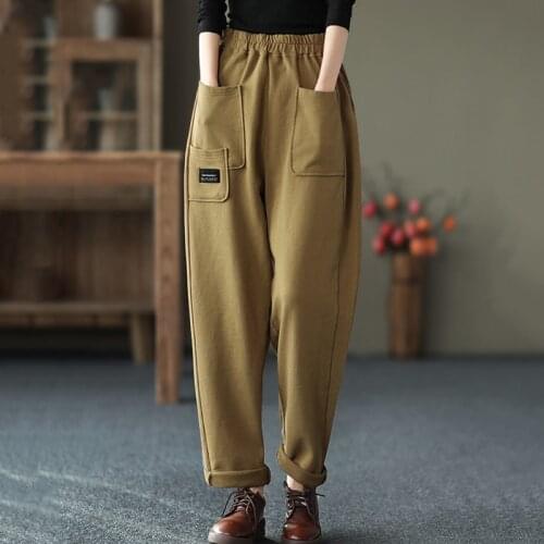 New Spring Autumn Cotton Harem Pants Women Plus Size M-4XL Casual Trousers Vintage Loose Pocket Pants Elastic Waist Sweatpants