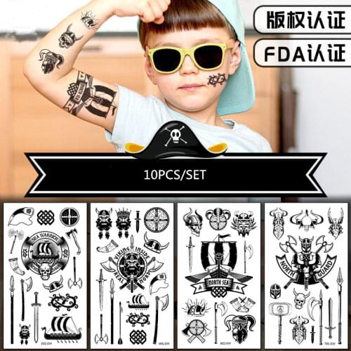 10pcs/set Temporary Tattoo Stickers for Kids Cute Pirate Fake Tatoo Waterproof Body Art Tatuajes Temporales Naklejki Dla Dzieci