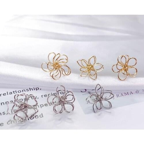 White K Gold Plated Hollow Out Wirewound Stud Earrings Flower Star Diy Pendant Material Supplies for Jewelry Finding 10pcs