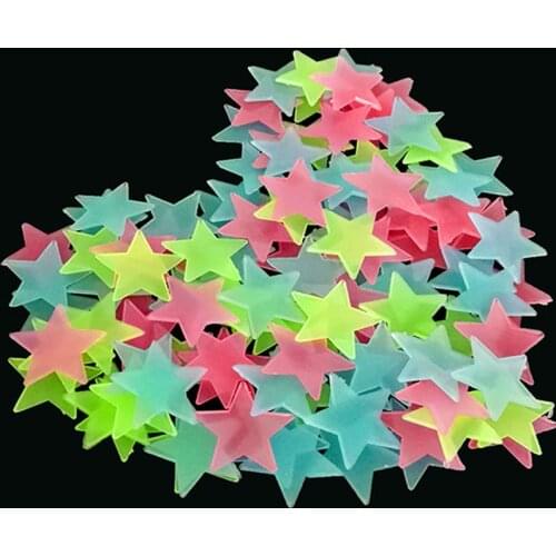 100pc/lot 3D Star Energy Storage Fluorescent Glow In the dark Luminous on Wall Stickers for Kids Room living Room Decoration