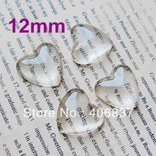 100pcs/Lot, Good Quality 12mm Dome Heart Transparent Clear Magnifying Glass Cabochon