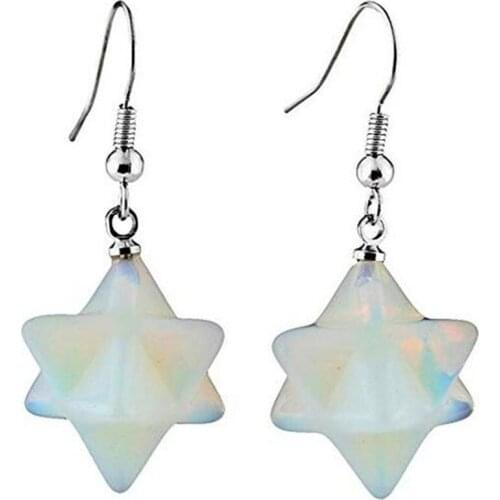 100-Unique 1 Pair Ethnic Style Star Shape Dangle Earring For Elegant Women Opalite Opal Silver Plated Jewelry