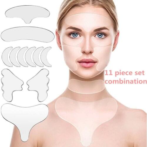 New silicone face and chest 11/16 piece set, lifting and tightening nasolabial lines, reusable anti-wrinkle patch