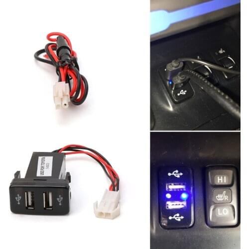 12V 2.1A Dual 2 Port USB Car Charger Socket Adapter w/ LED Light For Toyota VIGO