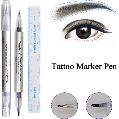2pcs Microblading Tattoo Marker Pen Sterilized Dual Head Position Measure Scribe Eyebrow Semi Permanent Makeup Magic Eraser Pen