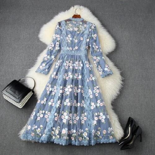 2020 New Superior Quality Summer Gauze Long Dress Women Celebrities Embroidered Dress Girl Club Holiday Flower Party Dresses