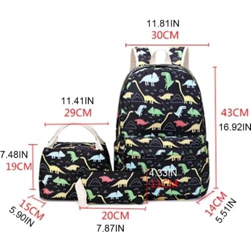 63HC 3pcs Backpack Nylon Girls Bookbag Laptop Travel Daypack Student with Lunch Bag Pencil Case