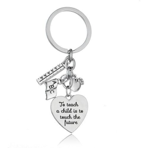 36PC Teachers Day Gifts To Teach A Child Is To Touch The Future Keychain Apple Ruler ABC Book Love Heart Charms Pendant Keyring