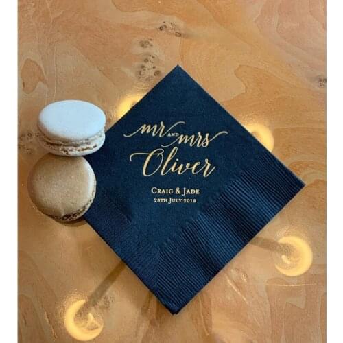 50 Mr and Mrs Personalized Wedding Napkins | Bridal Shower | Rehearsal Dinner | Engagement Party | Custom Bar Napkins