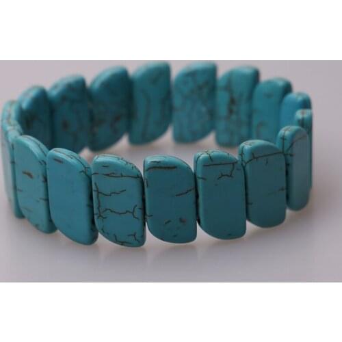 Ambrum Blue Stones Bracelet Bohemian Howlite Bracelet Bangle Jewelry Adjustable Elastic Wristband