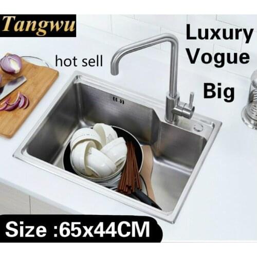 Free shipping Apartment do the dishes luxury large kitchen single trough sink food grade 304 stainless steel hot sell 65x44 CM