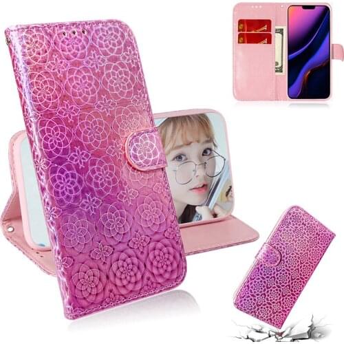 Glitter Flower Flip Cases for Iphone 11 Xr X 11 Pro Xs Max 7 8 6 6S Plus Wallet Phone Case Back Cover with Card Slot Stand Bag