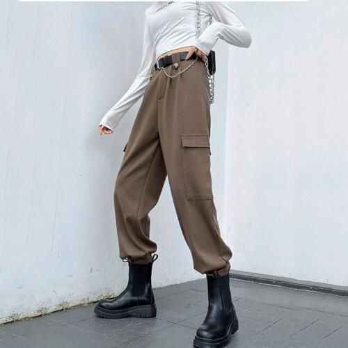 AIYANGA Winter Thicken Women Cargo Pant Wool Pants Female Autumn Boyfriend Style High Waist Trousers Capris 2020
