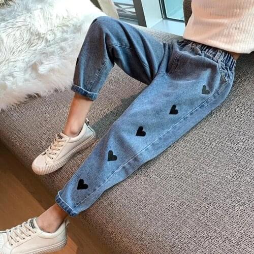 Jeans For Girl Heart Pattern Jeans Teen Kids Girl Spring Autumn Jeans Kid Casual Style Childrens Clothing 6 7 8 10 12 14 Years