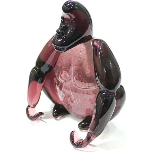 Murano Glass Gorilla Figurine Home Desk Decoration Accessories Silver Foil Craft Cute Animal Ornaments Gifts Collection For Kids