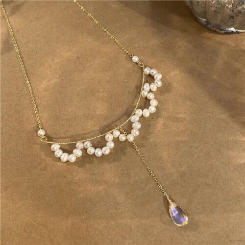 French Retro Handmade Natural Freshwater Pearl Necklace Fairy Necklace Clavicle Chain Jewelry for Women Gift Wedding Engagement