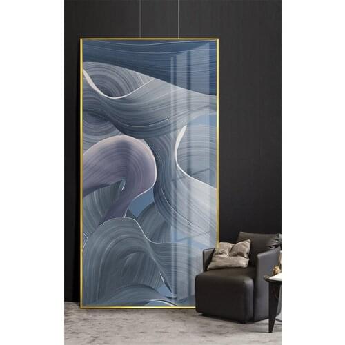 Brief Blue Geometric abstract Golden line Modern Nordic decorative Picture Canvas Wall Art Poster for room Porch office decor