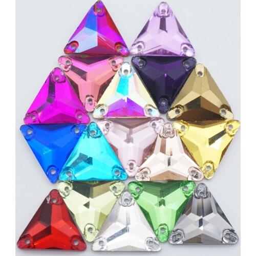Triangle shape flat back with two holes glass Crystal Sew on rhinestone crystals beads wedding dress shoes bags diy trim BW078