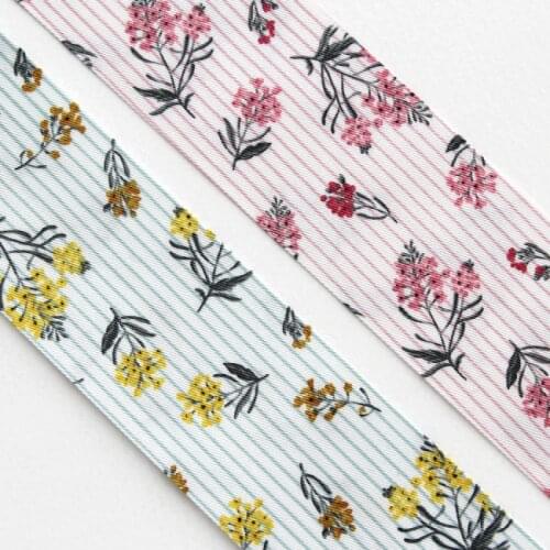 5 yards Lilac Flower Stripted Printed Ribbon for Diy Bow Gift Packaging Sewing Clothing Dress Decoration Accessories