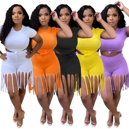 Summer Two Piece Set Women T Shirt Femme Sweet Tassel Shorts Pant Suits Outfits Tracksuit Set Plus Size Wholesale Dropshipping