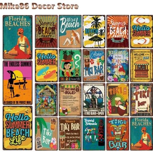 [ Mike86 ] TIKI BAR Holle Summer Beach Open Metal Poster Tin Sign Wall Home Man Cave Bar Art Iron Painting Pub S-012 20*30 CM