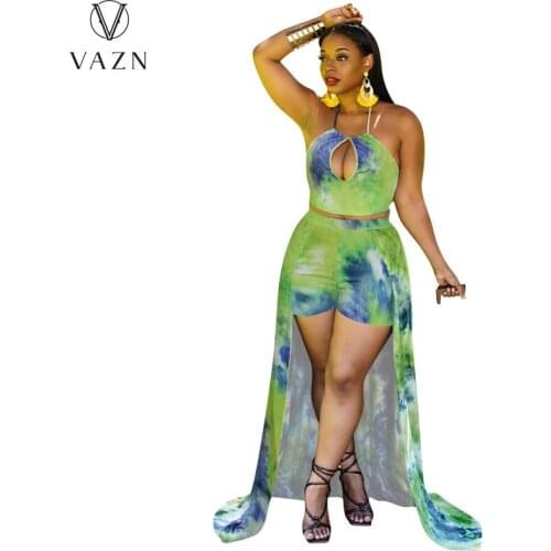 VAZN 2021 Hot Boho Summer Beach Holiday Set High Street Tracksuit Top Short Pant Sexy Young High Waist Skinny Women 2 Piece Set