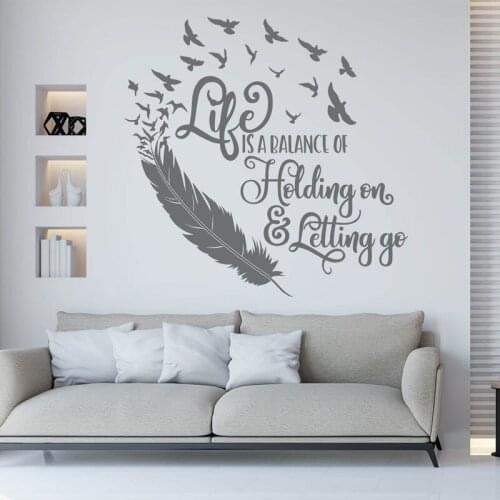 Life Is A Balance Holding On Letting Go Feather Quote Wall Sticker Vinyl Home Decor Living Room Bedroom Decals Wallpaper 4384
