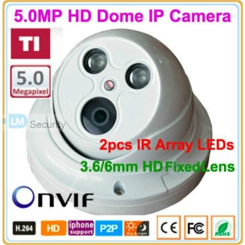 Lihmsek 5.0 Megapixel TI IP Network Camera Dome Type with 2pcs IR Array LEDs HD IP Camera Support ONVIF POE P2P
