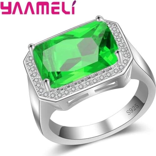 Best Gift Fashion Jewelry 925 Sterling Silver Rings For Women Big Green Rectangle Cubic Zirconia Engagement Anel