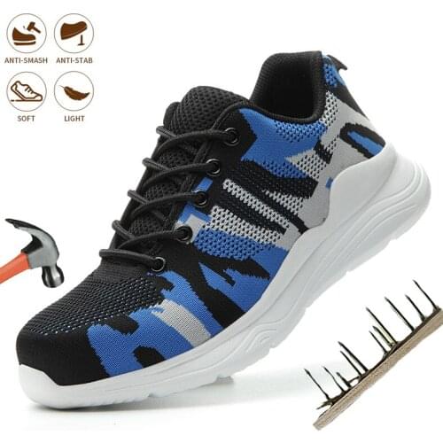 Mens Lightweight Work Safety Shoes Steel Toe Shoes Anti-Smash Anti-Puncture Camouflage Shoes Construction Indestructible Shoes