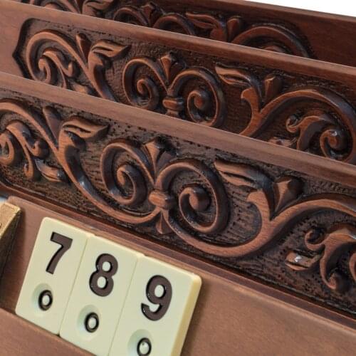 Vip Rummy Okey Team Game Set Walnut Wood 42x7x7 Cm Big Size Vintage Rustic Professional Design Mosaic Motifs Handmade Arts