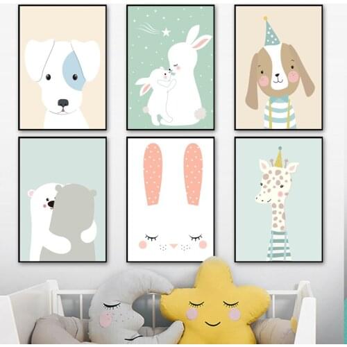 Cattle Swan Monkey Rabbit Deer Hippo Bear Moon Wall Art Canvas Painting Nordic Posters And Prints Wall Pictures Kids Room Decor