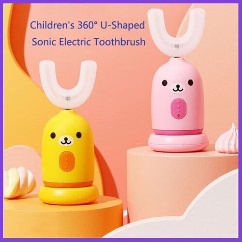 New Electric Childrens Toothbrush 3 Modes Rechargeable U Type Tooth Brush IPX7 Silicone Kids Tooth Cleaner Tooth Brush