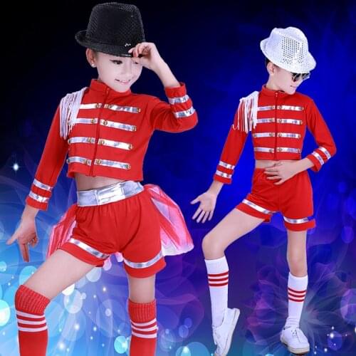 New Girls Sexy Modern Dance Cheerleading Dance Costumes Kids Group Dance Red Jazz Ballroom Tango Dress Children Dance Clothes