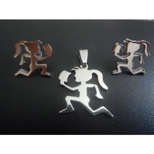 One set of small 1inch CHARMS jewelry set Stainless Steel ICP hatchetman hatchet girls charms pendant necklace & earring studs