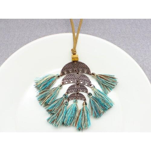 Bohemian Ethnic Style Fringed Necklace Women Accessory Suspension Long Brown Chain Pendant Semicircle Pattern Jewelry Birutria