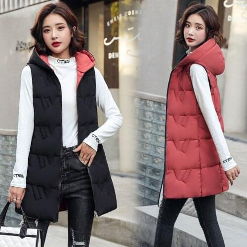2021 New Winter Double Sided Hooded Parka Vest Jacket Women Casual Sleeveless Medium Long Parka Coat Ladies Vest Coat Tops T133