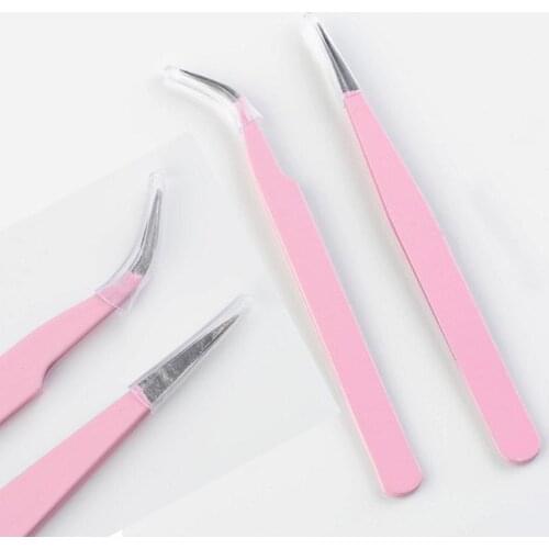 Nail Art Acrylic Gel Picking Tool Pink Eyelash Tweezers Anti-static DIY Hand Clip Tweezers For Eyelash Extension Eyebrow Tweezer